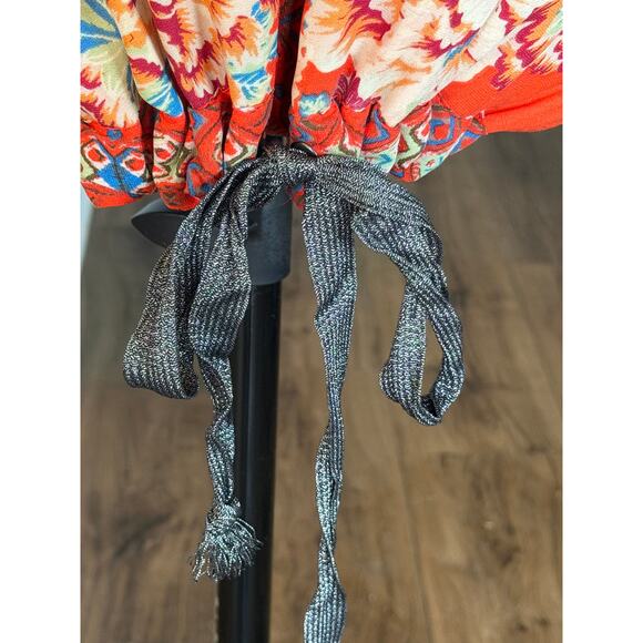 Free People Wildflower Cinched Zip Kimono Jacket Orange Blue Cream Floral M L - Picture 5 of 10